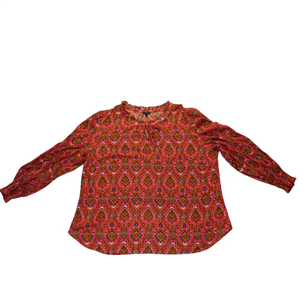 Talbots Top size 3X Pink Paisley Gold Coral Red Blouse Long Sleeve Colorful Boho